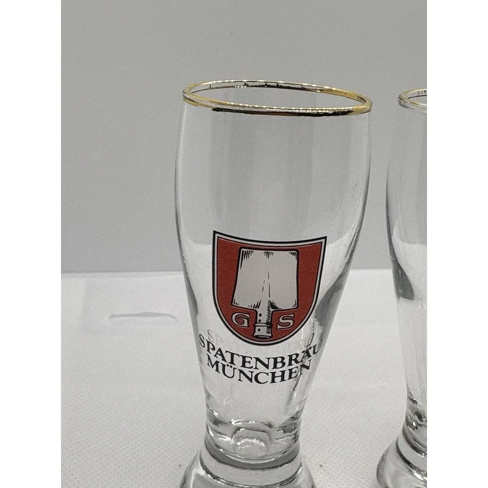 Lot of 2 German Brewery Shot Glasses‎ Spatenbräu & Löwenbräu München Gold Rim